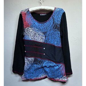 Eversun Womens Long Sleeve Abstract Print Pullover Top Lightweight Black Size 10